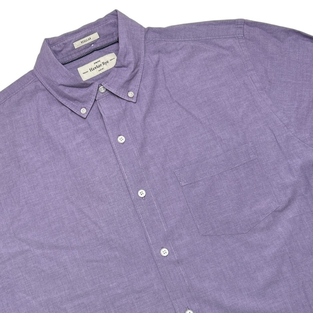 Hawker Rye Men Stretch Regular Fit Button Down Shirt Size L Purple Ofiice Casual
